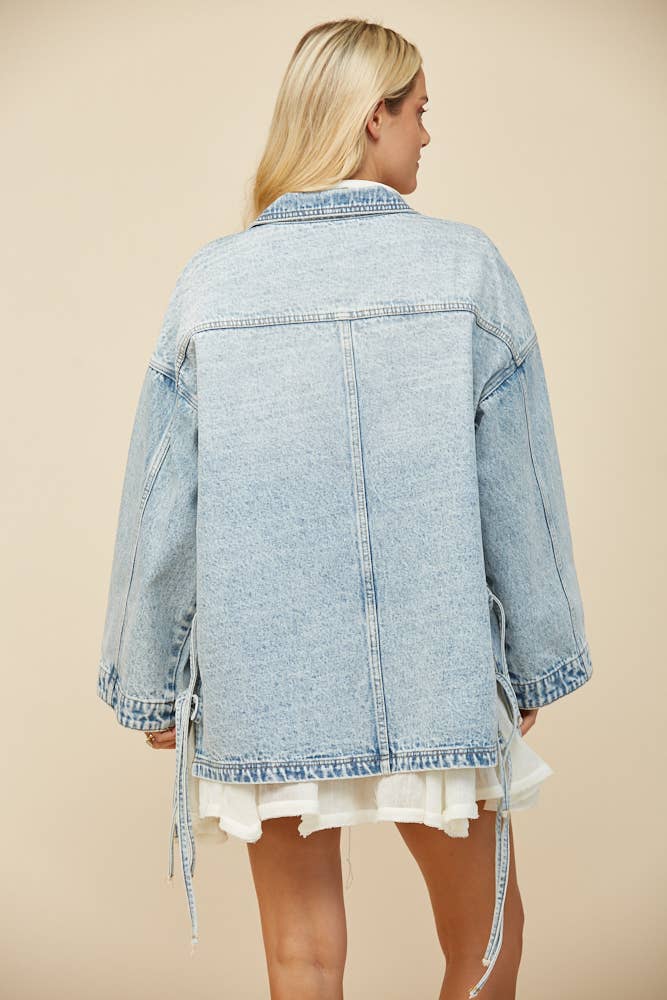 BOHO SIDE TIE DETAIL OS DENIM JACKET
