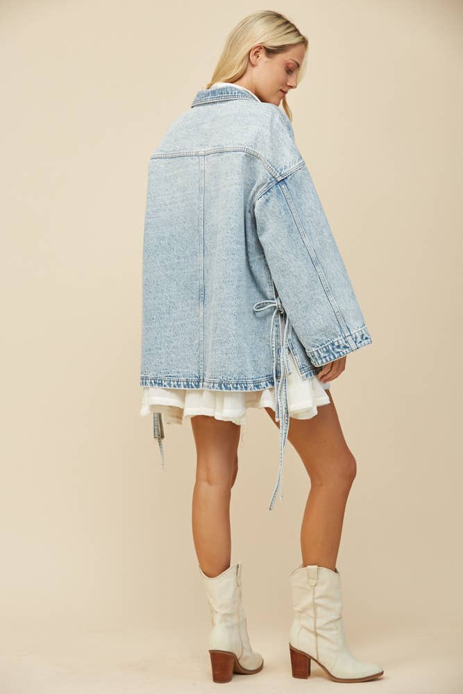 BOHO SIDE TIE DETAIL OS DENIM JACKET