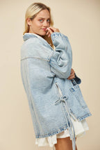 BOHO SIDE TIE DETAIL OS DENIM JACKET