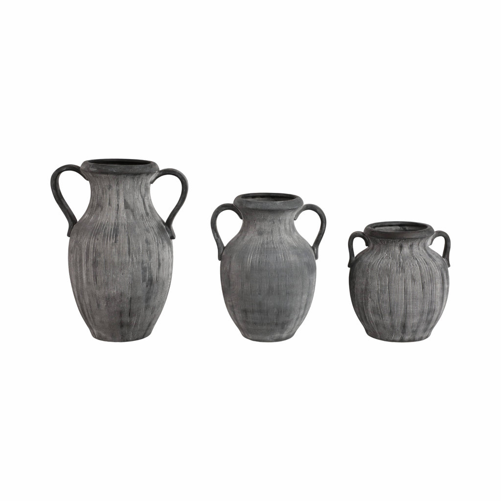 Ceramic Ribbed Texture Weathered Handle Vase - Black, 10 in.