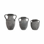 Ceramic Ribbed Texture Weathered Handle Vase - Black, 10 in.