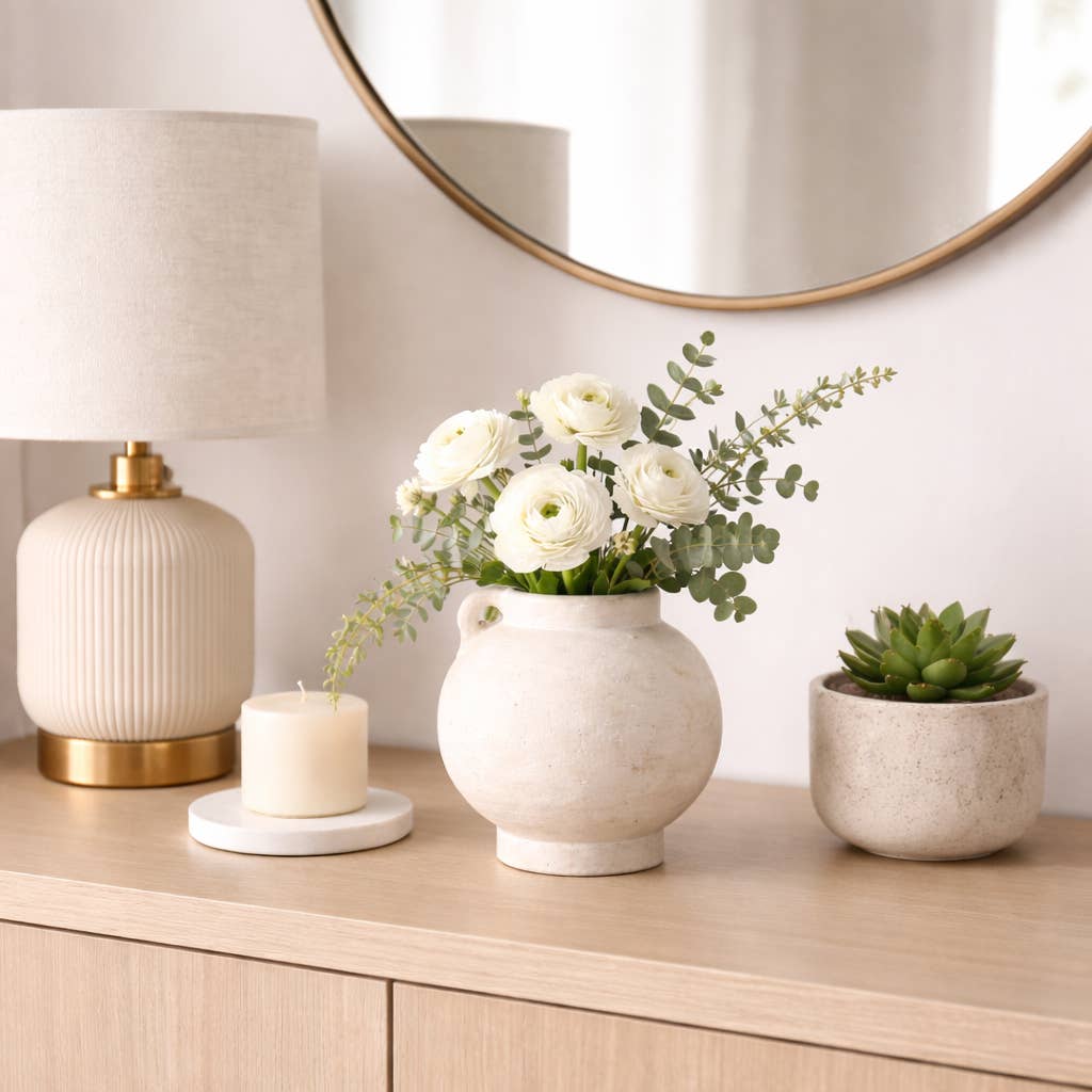 Ceramic Round Bulbous Handle Jug - White, 7 in.
