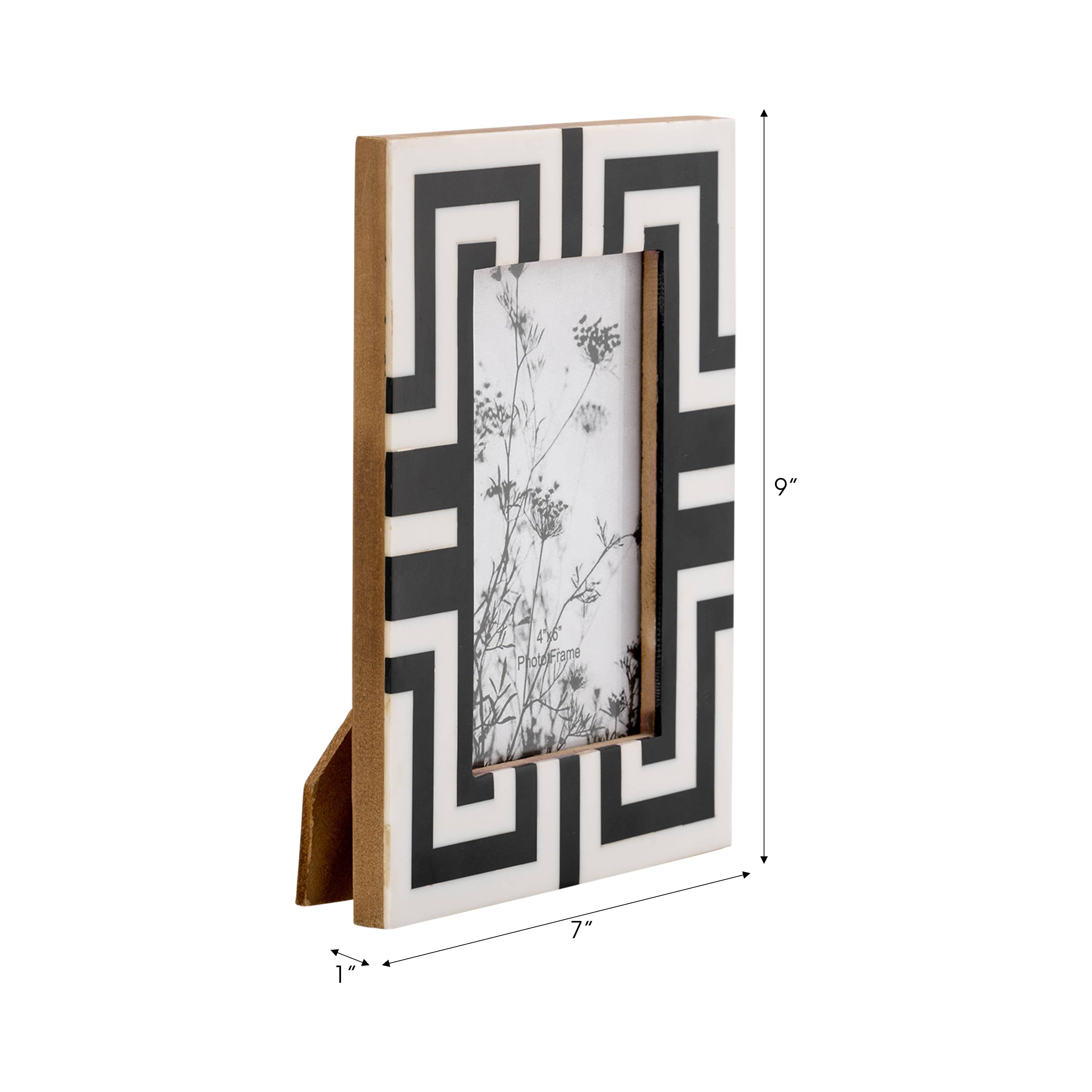 Photo Frame - Black Resin Wood Geometric Pattern, 4x6 in.