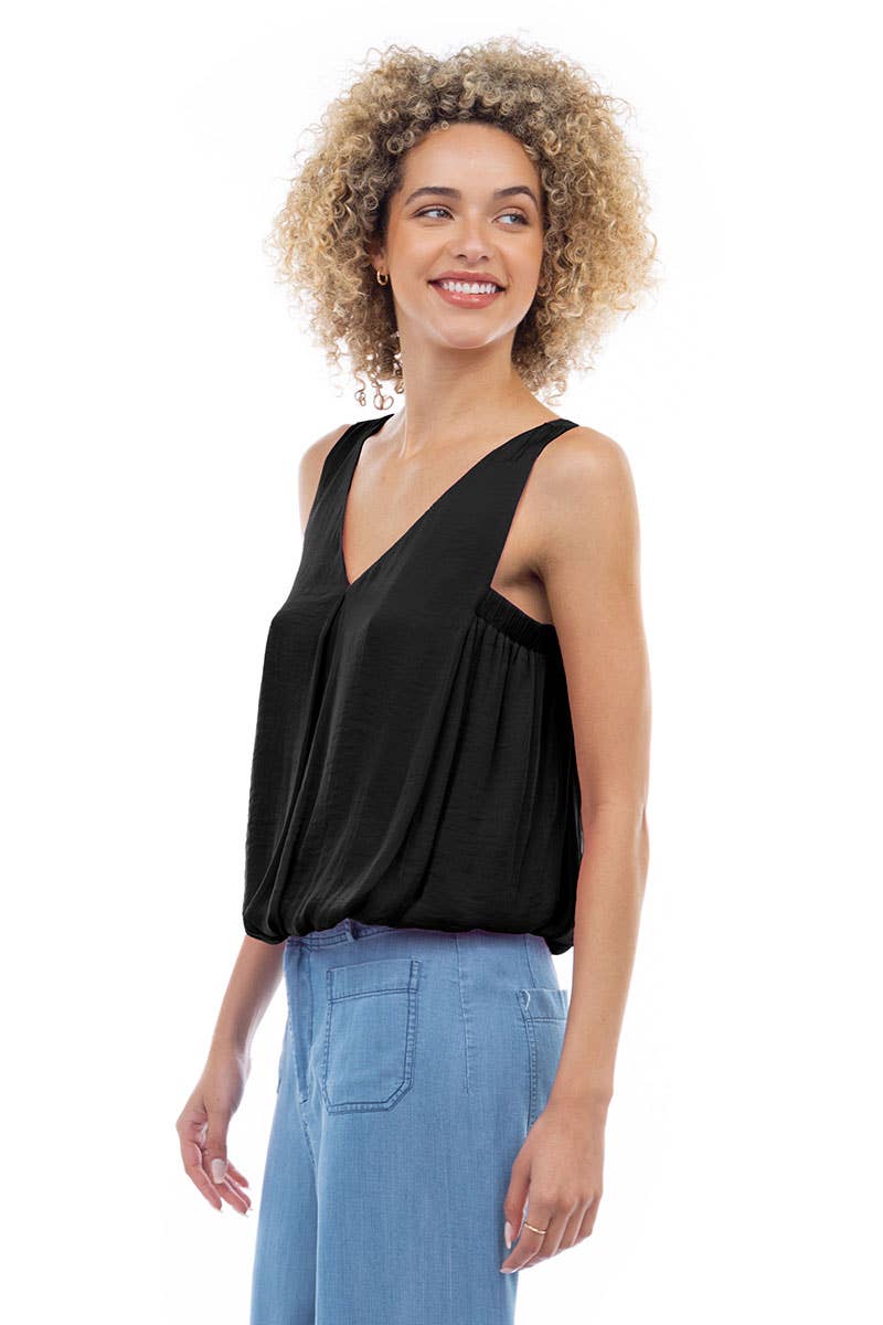 Sleeveless V-Neck Bubble Top
