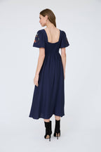 EMBROIDERY BELL SLV MIDI DRESS