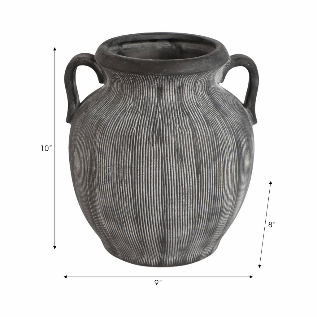 Ceramic Ribbed Texture Weathered Handle Vase - Black, 10 in.