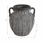 Ceramic Ribbed Texture Weathered Handle Vase - Black, 10 in.