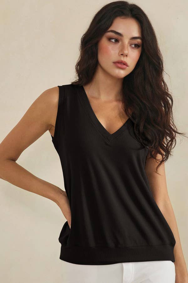 LuxeAir Ribbed Relaxed V-Neck Tank Top