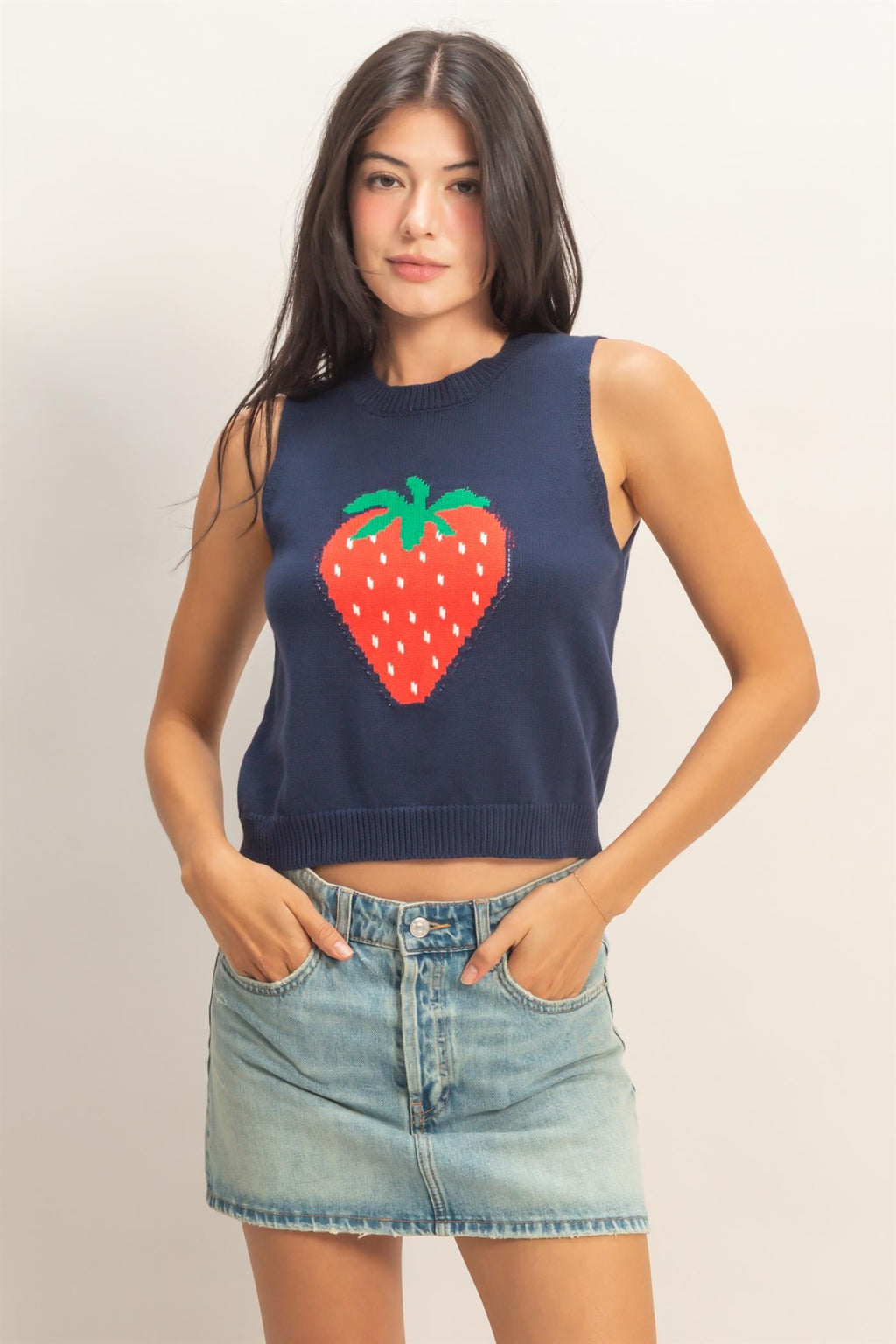 Strawberry Sleeveless Knit Top