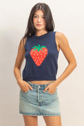 Strawberry Sleeveless Knit Top