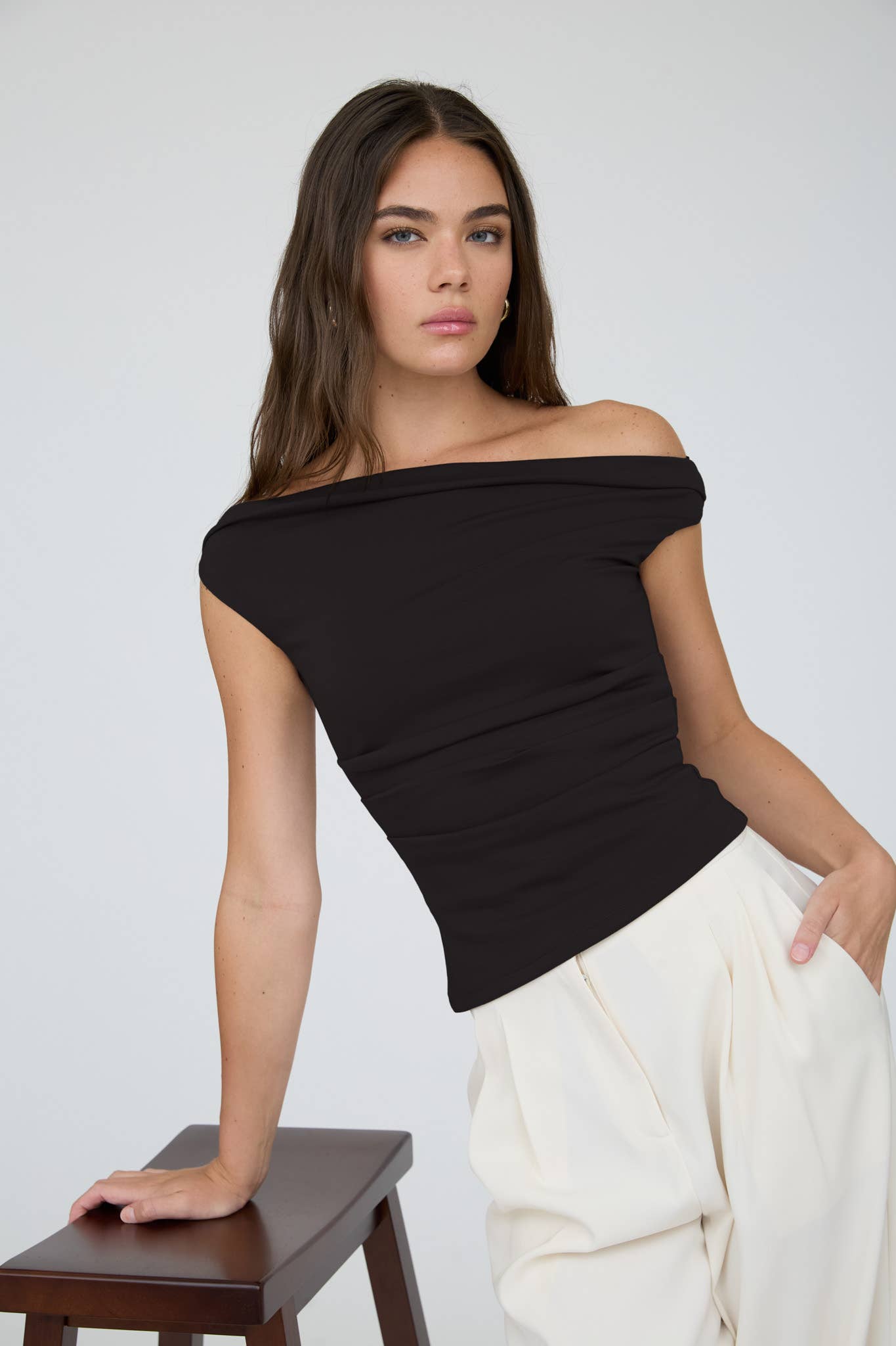 OFF SHOULDER RUCHED TOP