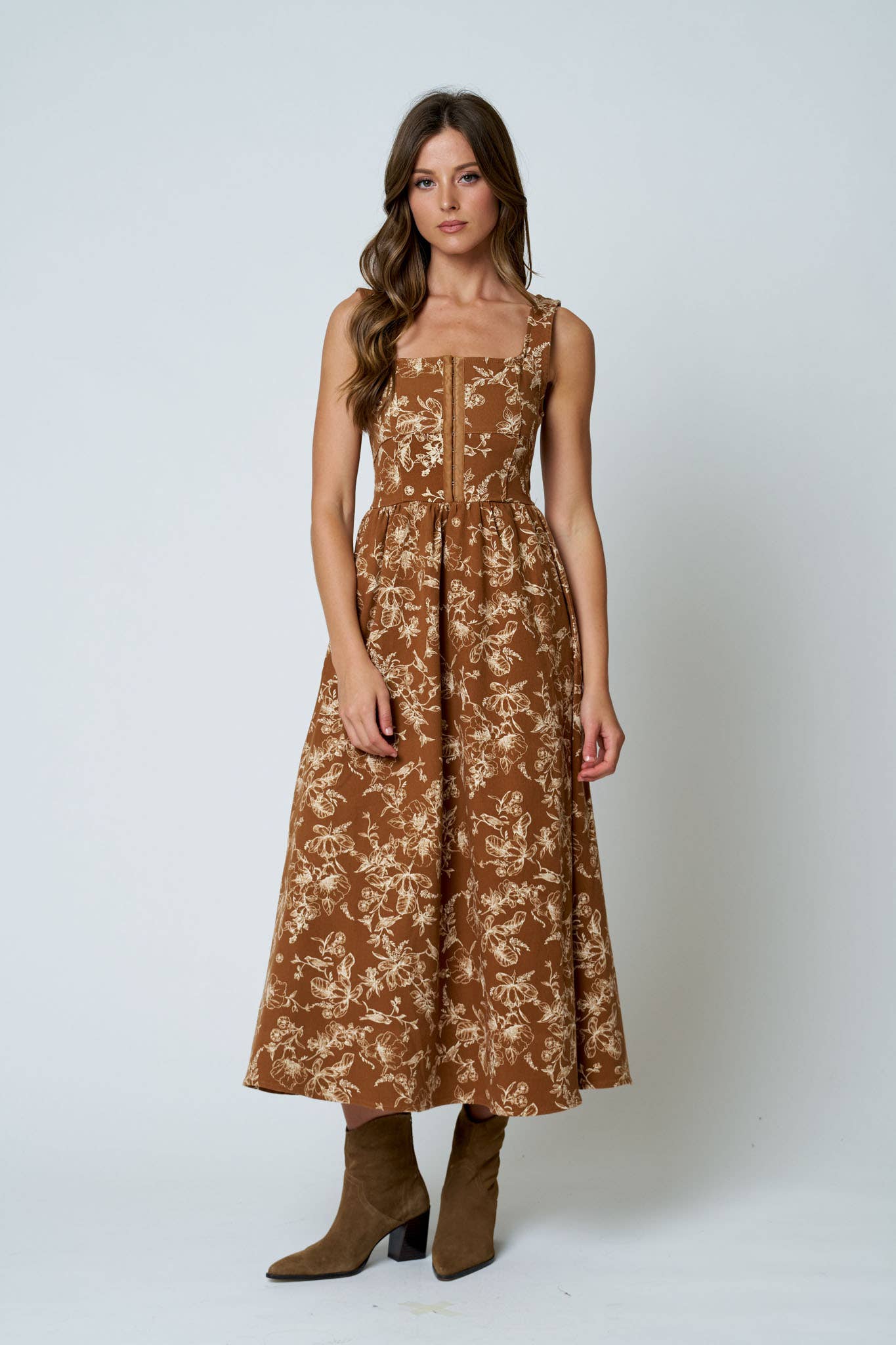 FLORAL FRONT HOOK MIDI DRESS