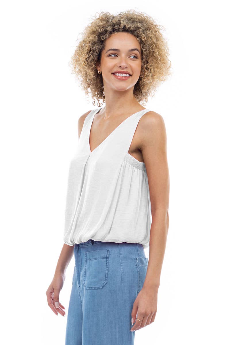 Sleeveless V-Neck Bubble Top