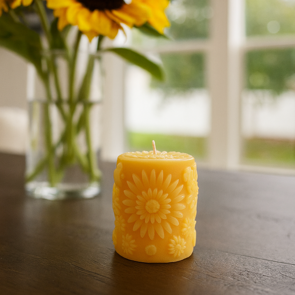 Pillar Candle – Pure Beeswax – Handcrafted Floral Design
