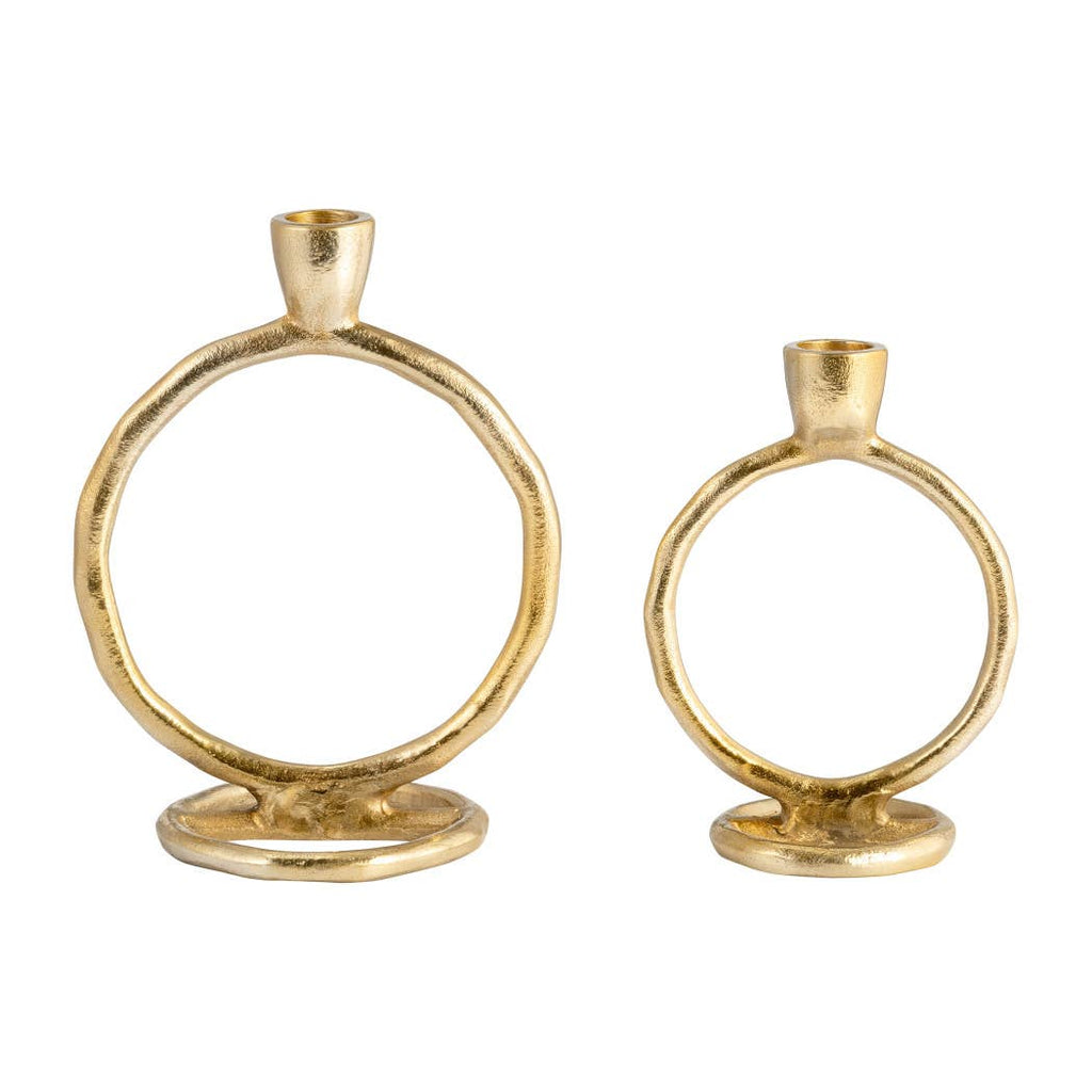 Metal Round Ring Taper Candle Holder - Gold, 6 in.