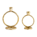Metal Round Ring Taper Candle Holder - Gold, 6 in.