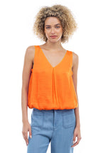Sleeveless V-Neck Bubble Top