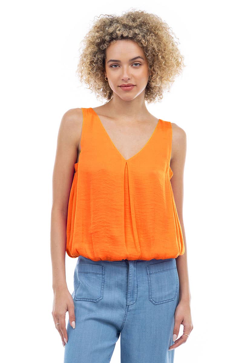 Sleeveless V-Neck Bubble Top