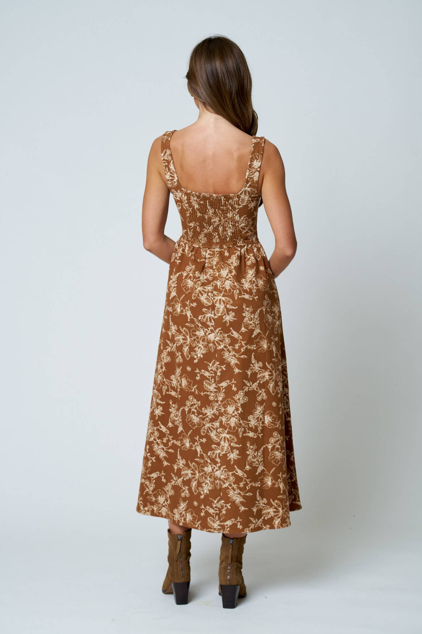 FLORAL FRONT HOOK MIDI DRESS