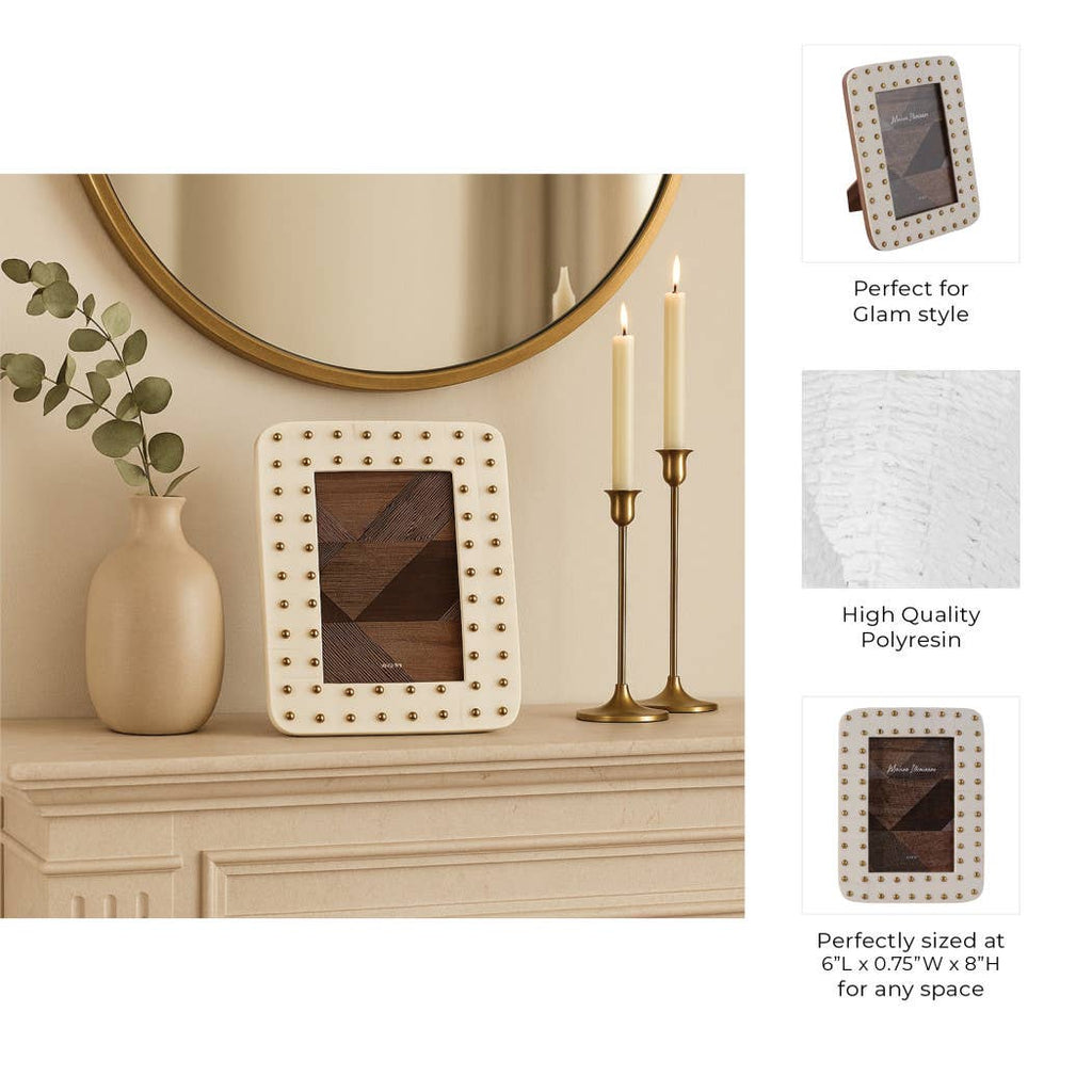 Photo Frame - Ivory/Gold Resin Brass Dot Border, 4x6 in.