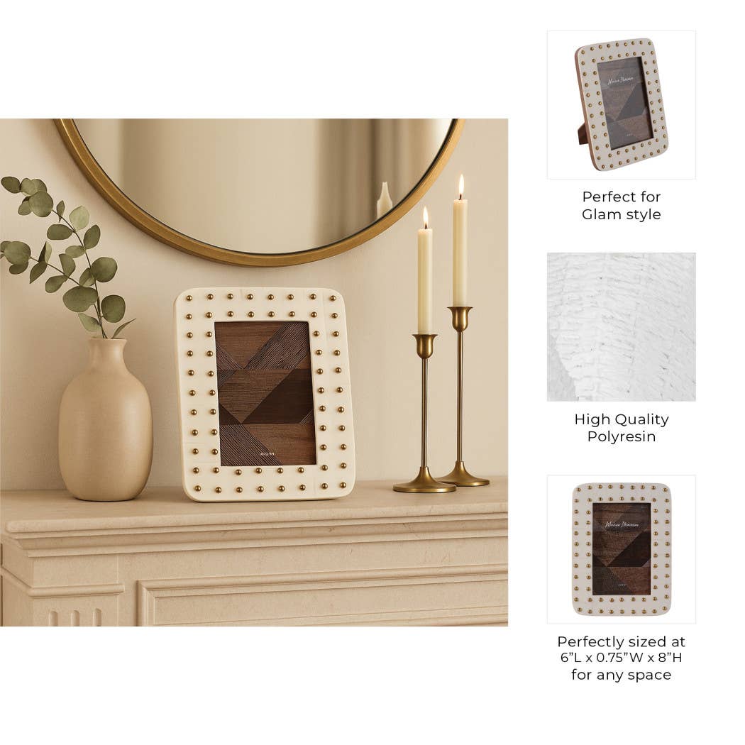 Photo Frame - Ivory/Gold Resin Brass Dot Border, 4x6 in.