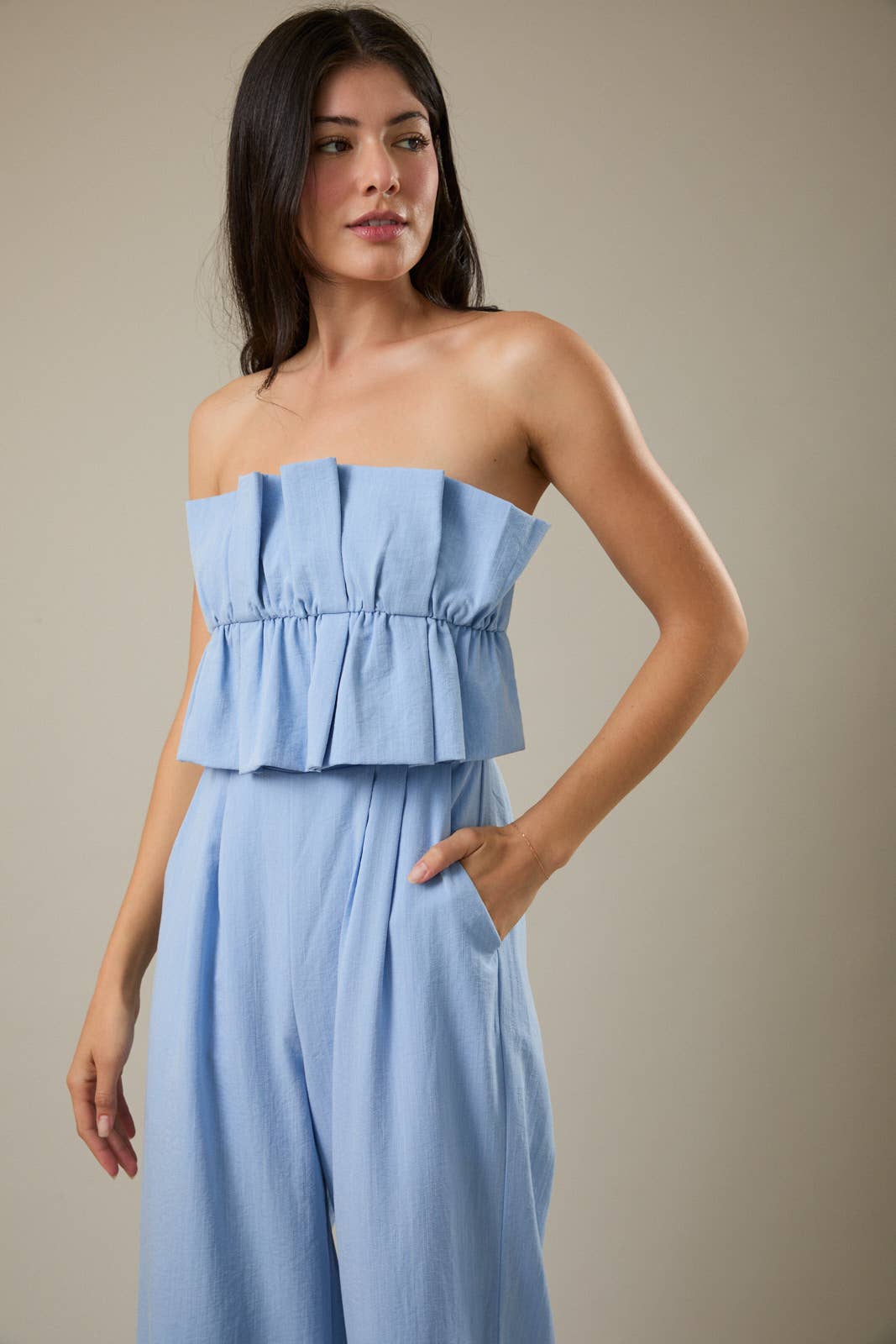 RUFFLE BODICE JUMPSUIT