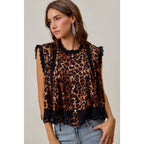 LEOPARD BTN UP PLEATED TOP