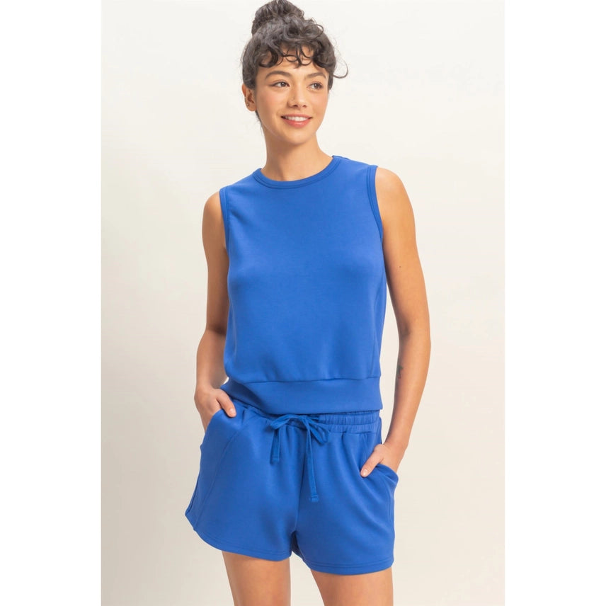 Cobalt Sleeveless Crew Neck Top