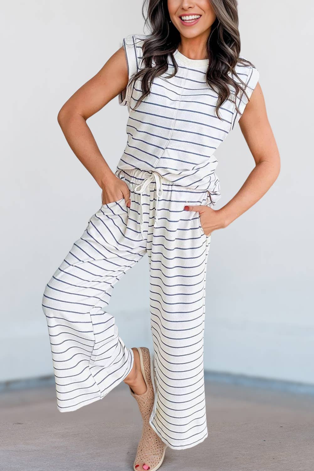 Striped Short Sleeve Two-Piece Set