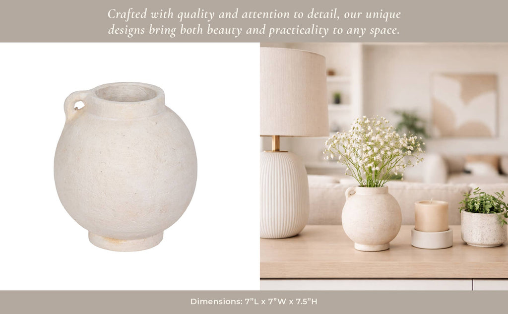 Ceramic Round Bulbous Handle Jug - White, 7 in.