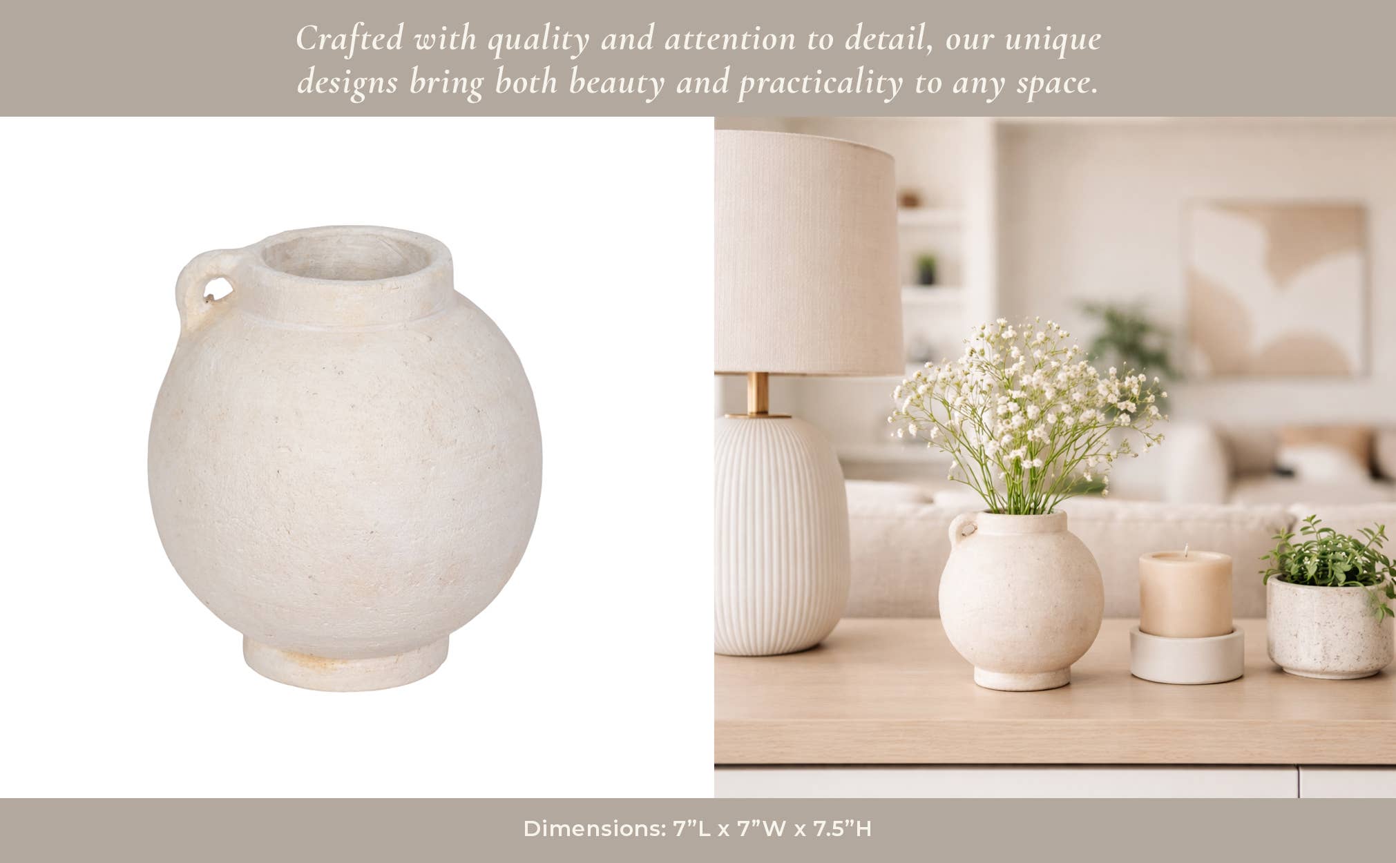 Ceramic Round Bulbous Handle Jug - White, 7 in.