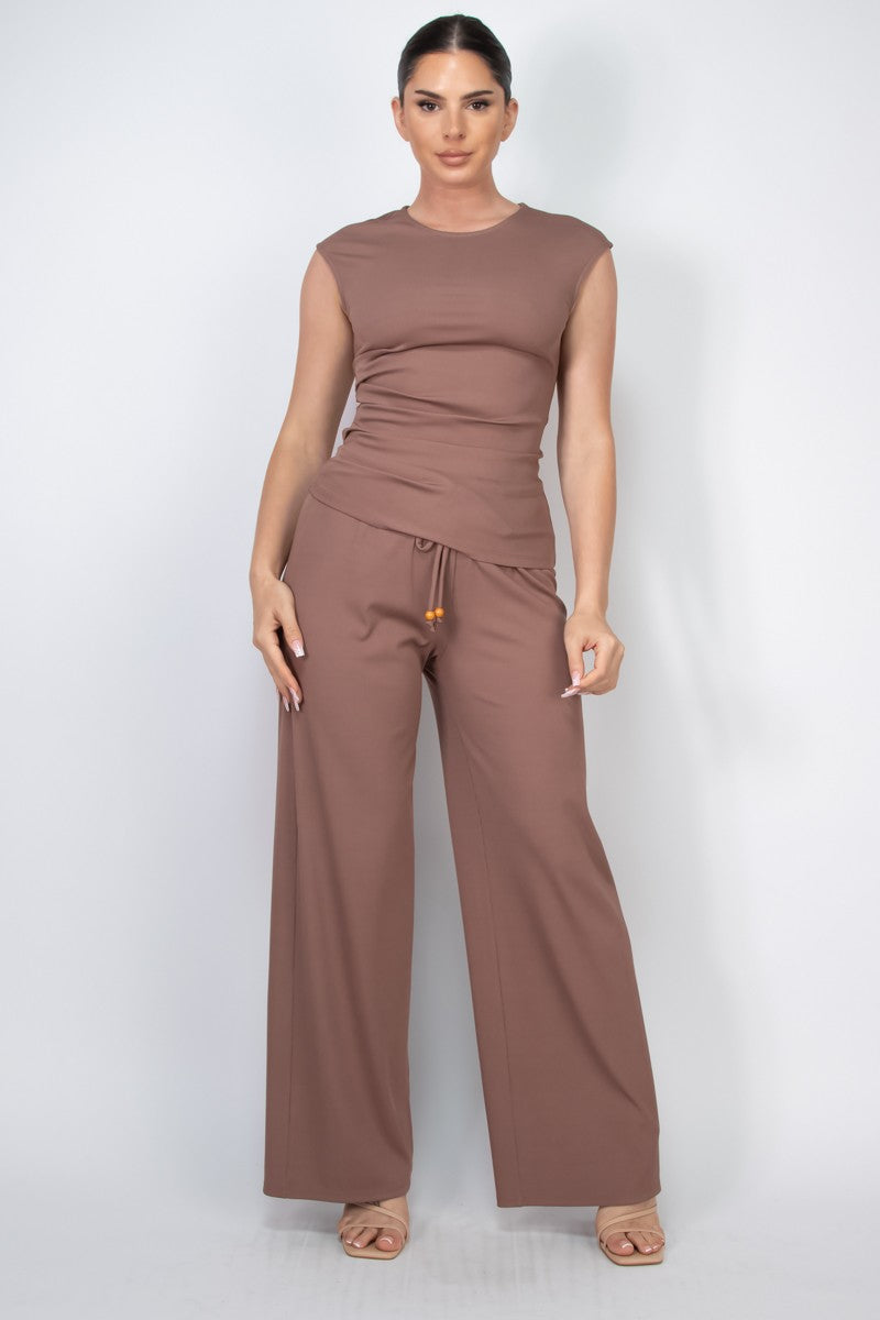 Mocha Cap Sleeve Top & Drawstring Pant Set