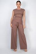 Mocha Cap Sleeve Top & Drawstring Pant Set