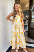 Floral Stitched Knot Denim Straps Maxi Dress