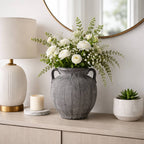 Ceramic Ribbed Texture Weathered Handle Vase - Black, 10 in.