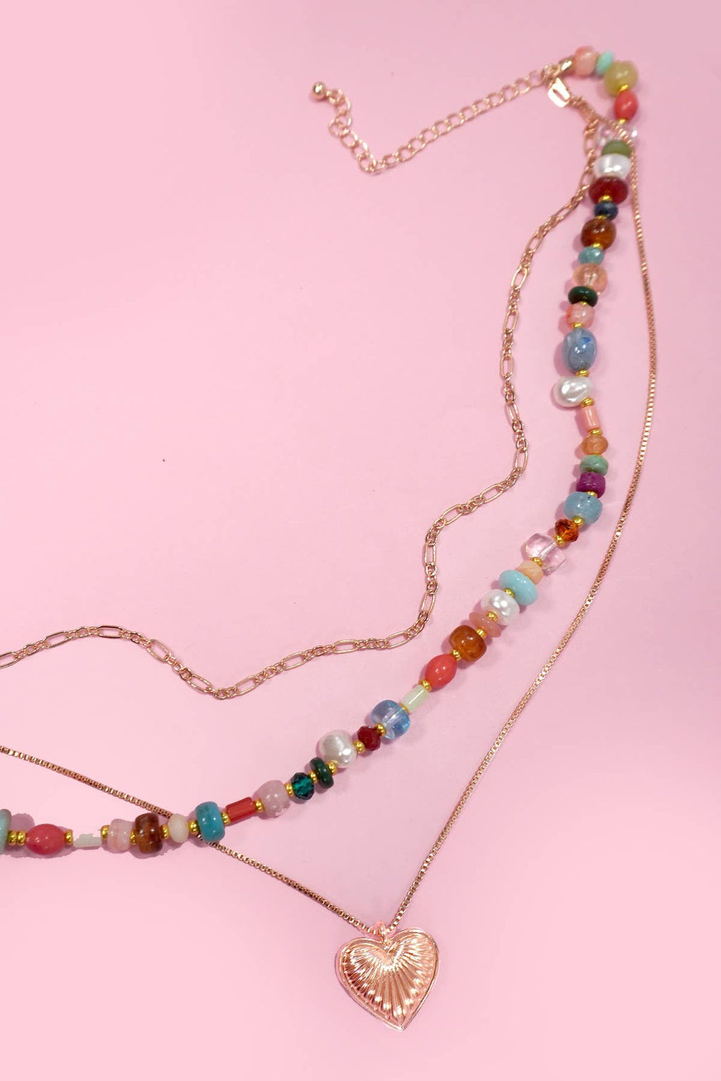 MULTI LAYERED BEADED HEART CHARM NECKLACE | 80N1244