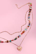 MULTI LAYERED BEADED HEART CHARM NECKLACE | 80N1244