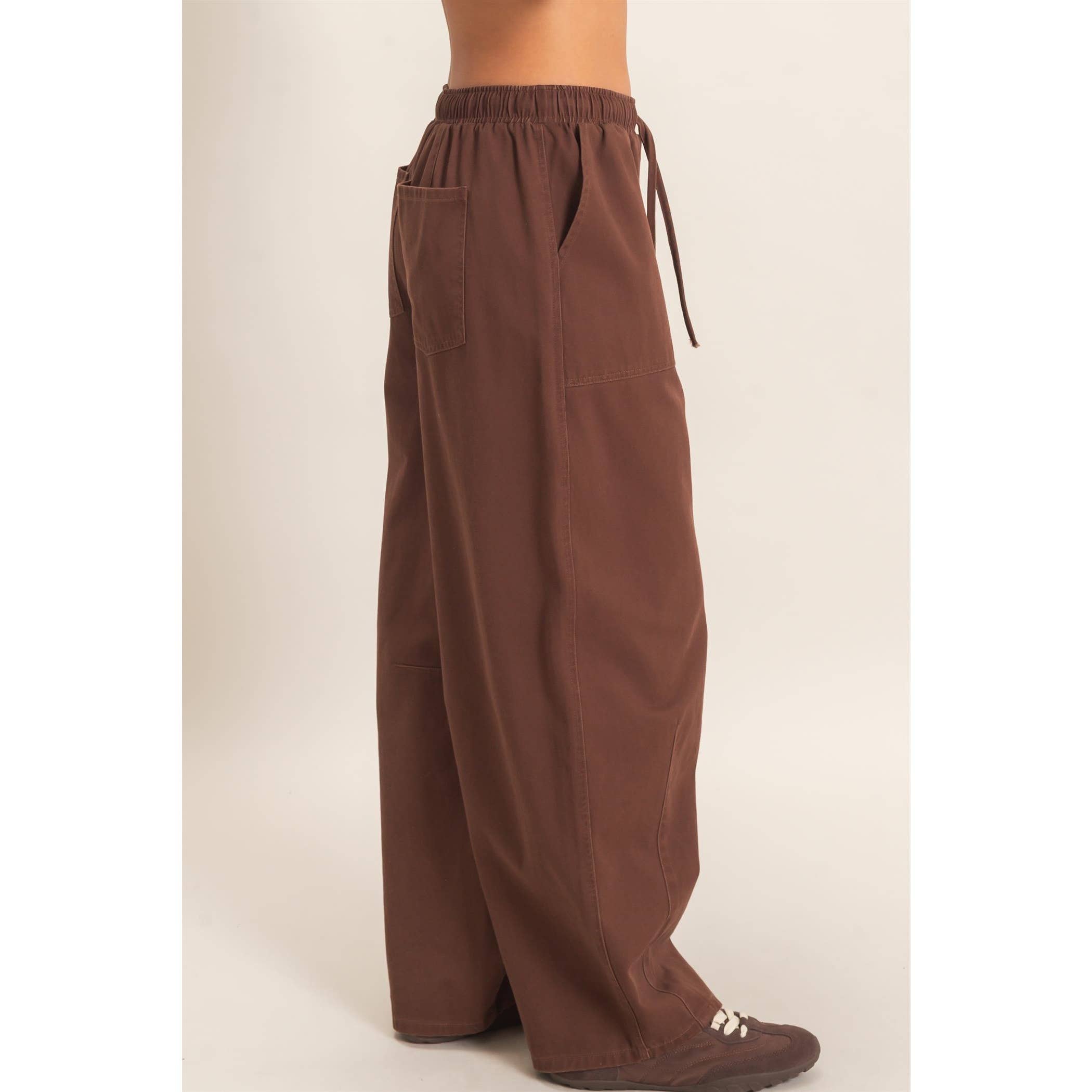Twill Elastic Waist Barrel Pants