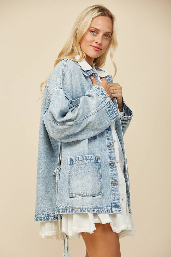 BOHO SIDE TIE DETAIL OS DENIM JACKET