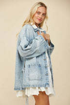 BOHO SIDE TIE DETAIL OS DENIM JACKET