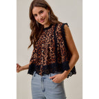 LEOPARD BTN UP PLEATED TOP