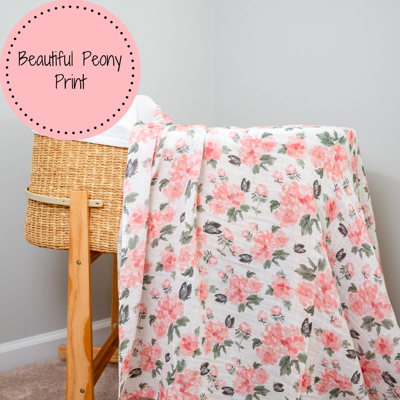 Baby Muslin Swaddle Blanket 47x47 Pretty in Peony