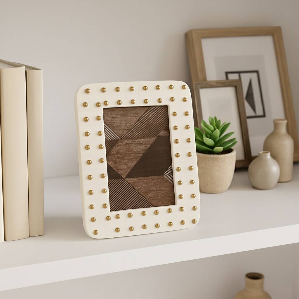 Photo Frame - Ivory/Gold Resin Brass Dot Border, 4x6 in.