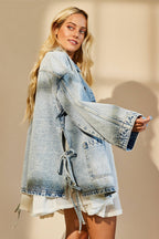 BOHO SIDE TIE DETAIL OS DENIM JACKET