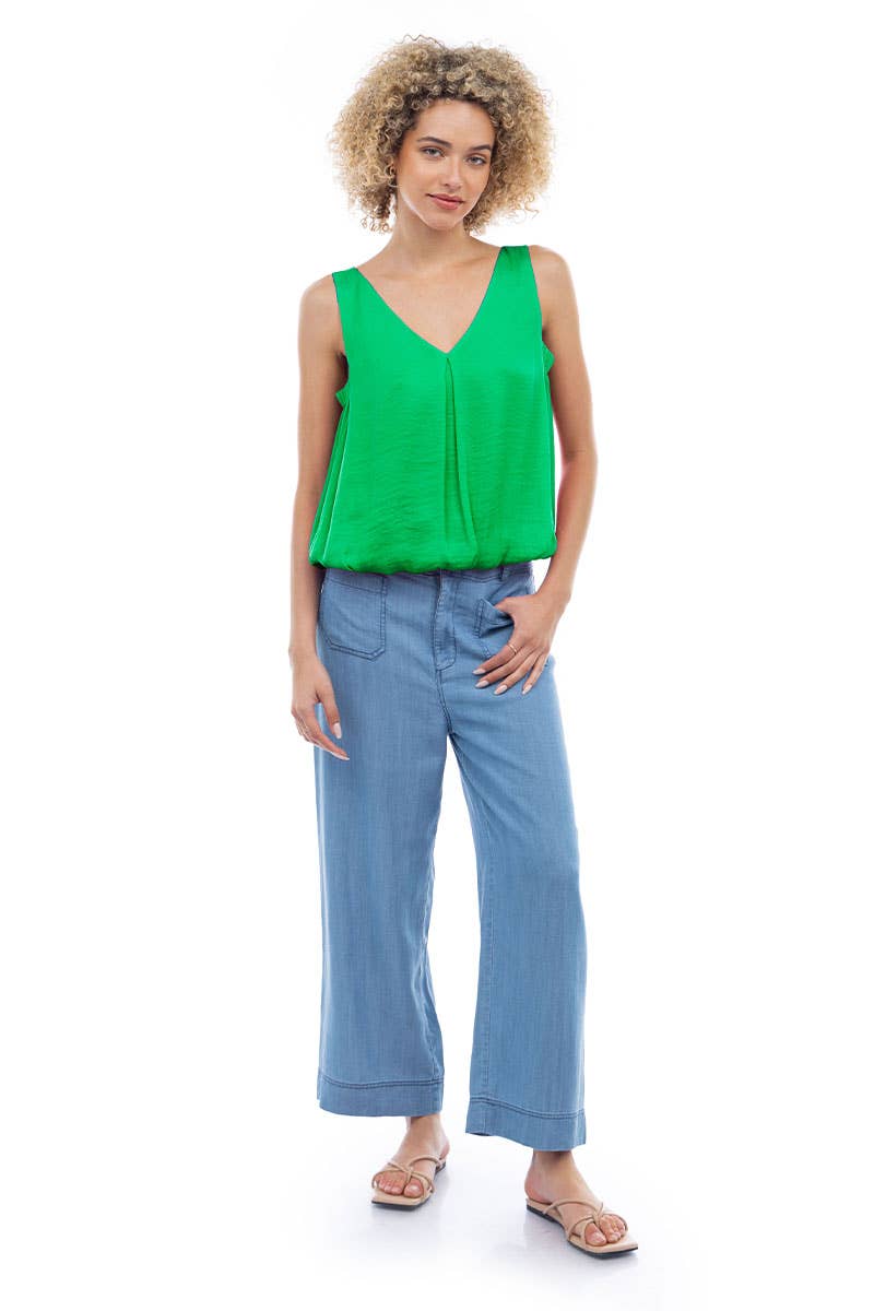 Sleeveless V-Neck Bubble Top