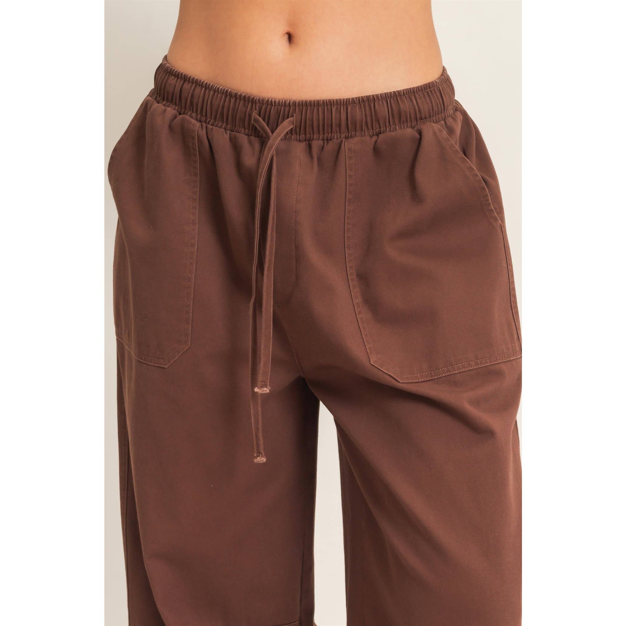 Twill Elastic Waist Barrel Pants