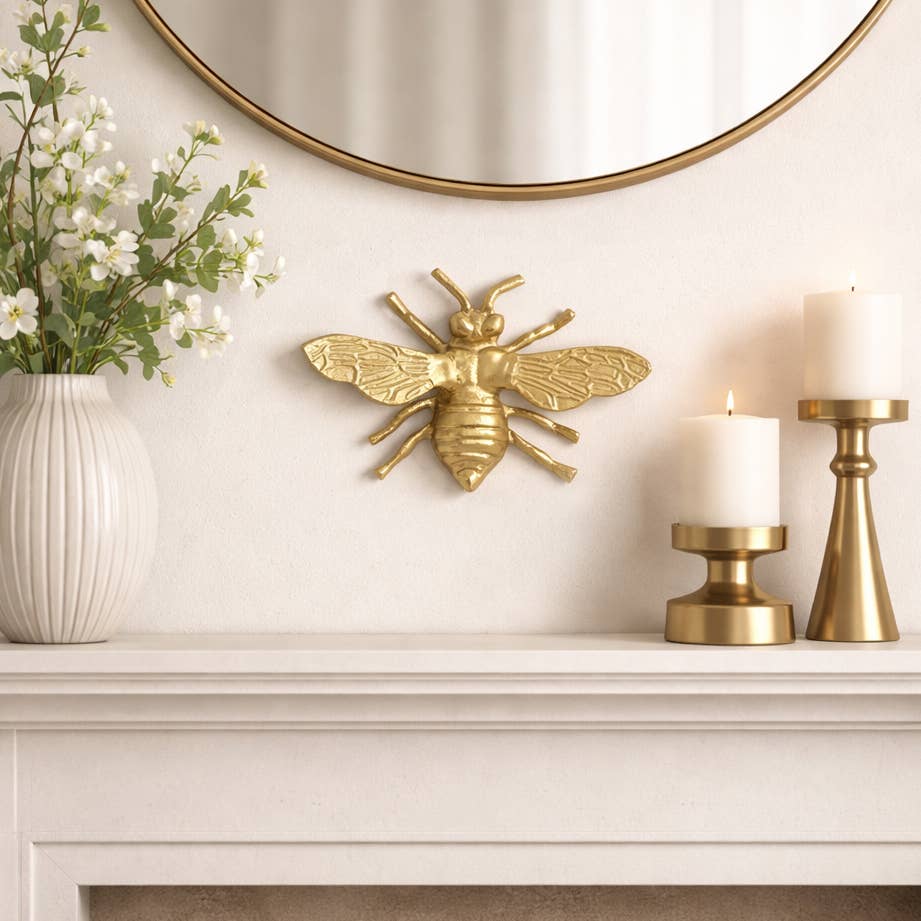 Figurine - Gold Metal Decorative Solid Busy Bee, 8 in.