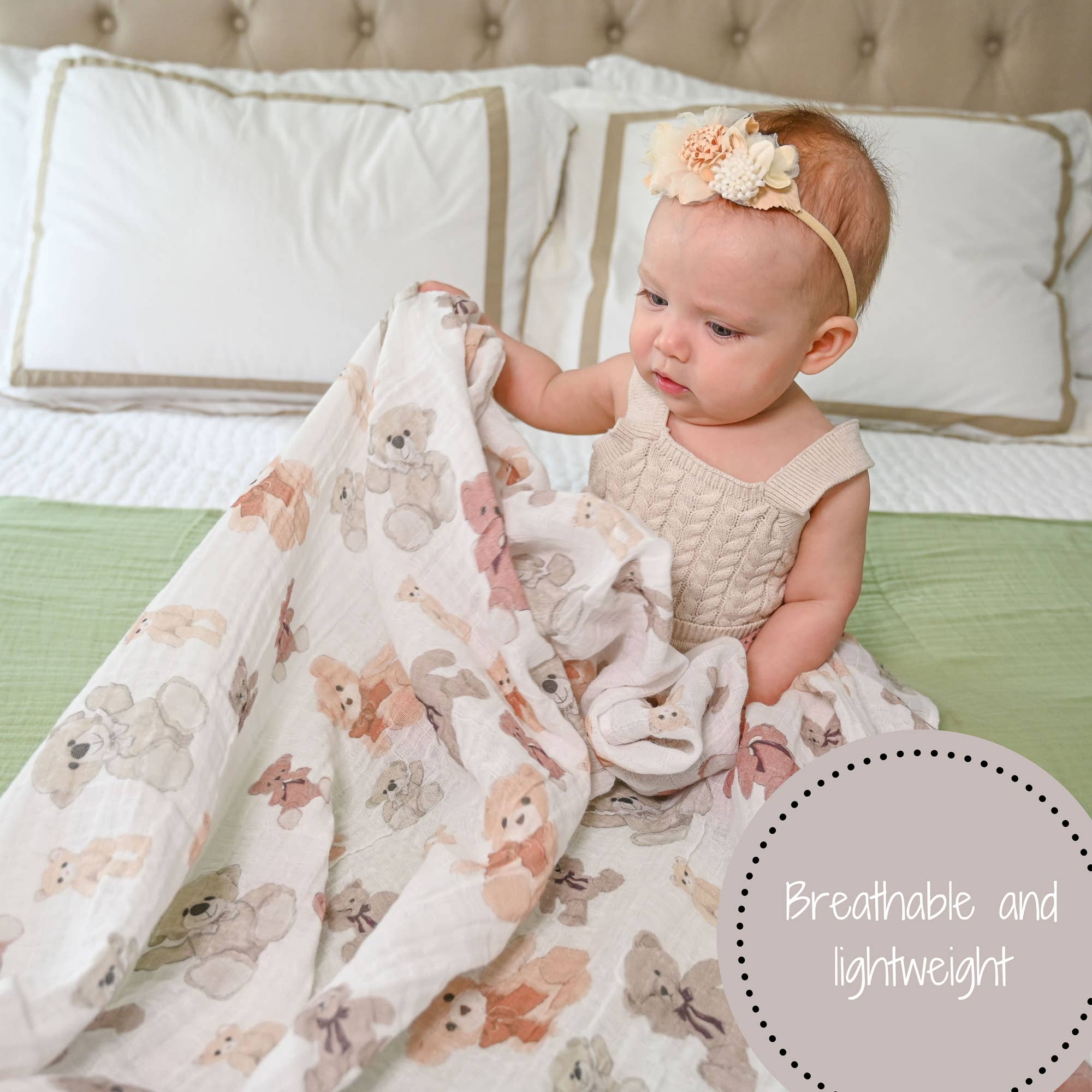 Baby Muslin Swaddle Blanket 47x47 Bear Hugs