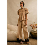 LINEN BLEND LACE TRIM PANTS