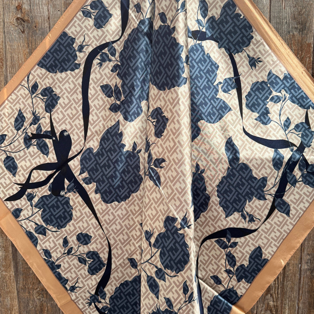 Navy and Cream Floral Wild Rag